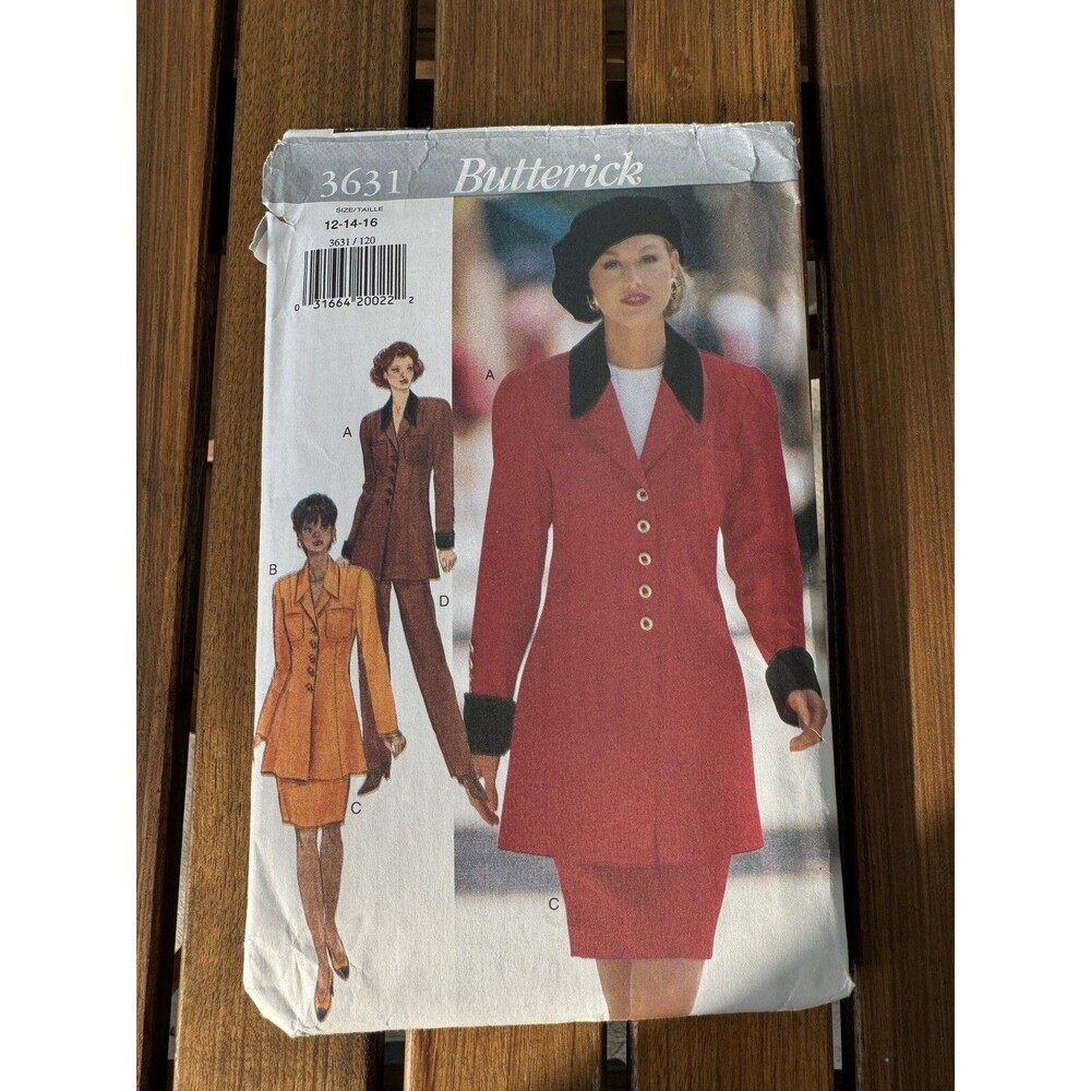 Butterick Sewing Pattern 3631 Jacket Dress Skirt Pants Sizes 12 14 16